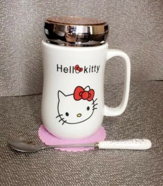 Hello Kitty Cute Ceramic Coffee Mug Comes With Top,  Spoon And Coaster 500ml.