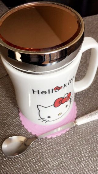 Hello Kitty Cute Ceramic Coffee Mug comes With Top,  Spoon and Coaster 500ML. 3