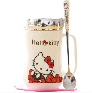 Hello Kitty Cute Ceramic Coffee Mug comes With Top,  Spoon and Coaster 500ML. 8