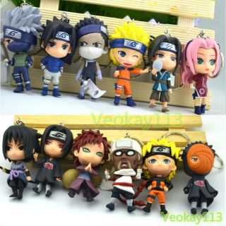 12pcs Set Naruto Keychain Key Ring Chain Sasuke Kakashi Manga Cute Toys