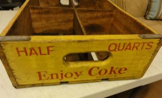 Vintage Early Coke Coca Cola HALF QUART divided wood crate WOOD Antique 2