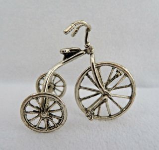 Miniature European 800 Solid Silver " Old Fashioned Tricycle " Bicycle Bike