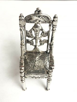 Antique Dutch Solid Silver Miniature Chair 2.  125” Tall 15g