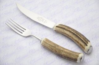 One Stag/antler Handle Steak Knife And Fork Made In Sheffield England