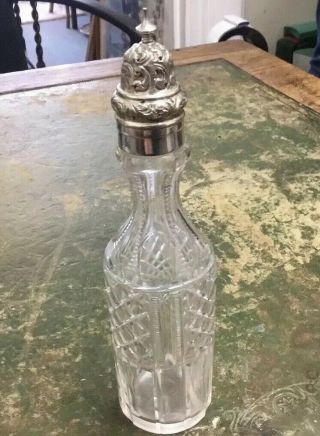 Antique 19th Century Silver Topped Glass Sugar / Salt Caster Shaker Bottle