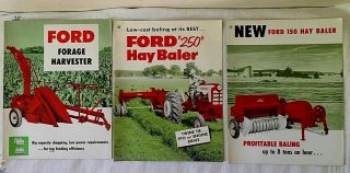 3 Vint.  1958 - 59 Ford Tractor Hay Balers & Harvester Farm Equipment Sales Brochure