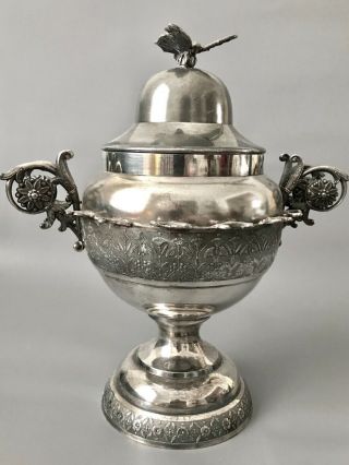 Antique Victorian Silver Plated Sugar Bowl Caddy With Spoons / Butterfly Finial