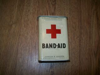 Antique Johnson & Johnson Metal Band Aid Box - - With Ww Ii Stuff