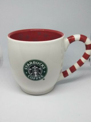 Starbucks 2010 Coffee Mug Candy Cane Handle Holiday Christmas