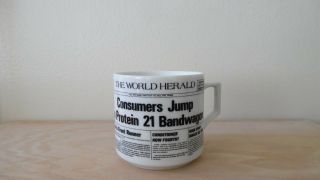 Vintage Mennen Protein 21 Headlines World Herald Coffee Mug Usa Ultra Rare & Htf