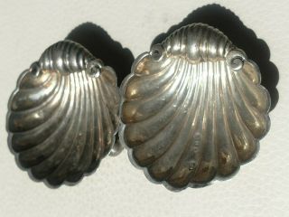 2 English Footed Scalloped Shell Open Salt Cellars 1897,  " Wh " Makers Mark,  22g