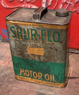 Vintage Shur - Flo Motor Oil Can,  2 Gal,  1940’s
