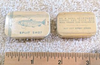 Vintage Finline Split Shot Size 5 With Fish On Front Of Tin Cream & Blue.