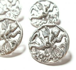 Large Vintage Or Antique Silver Fairy Cupid Buttons