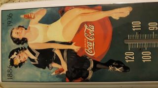 Vintage Style Metal Coca Cola Thermometer 50th Anniversary 17.  1/4 "