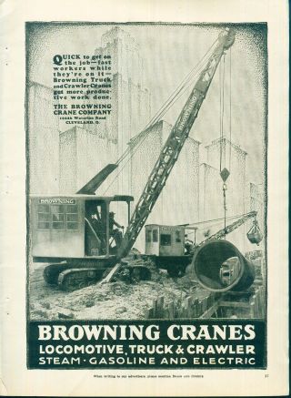 Advertising Road Construction Equipment Browning Cranes Crawler Steam Gas 1928