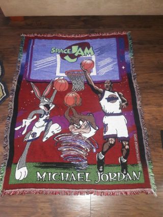 Rare Vintage 1996 Space Jam Michael Jordan Throw Rug Blanket Toon Squad 90s