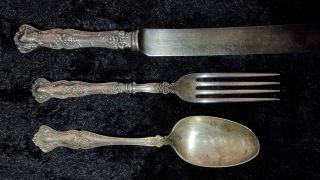 1847 Rogers Bros Vintage Grape Fork,  Spoon,  Knife,  Hallow Handle 1904