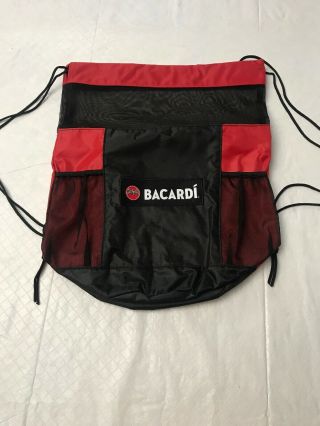 Bacardi Rum Promo Drawstring Mesh Backpack Gym Beach Concert Bag Tote Red Black