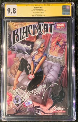 Black Cat 1 Cgc 9.  8 Ss J Scott Campbell Exclusive B Cover Mary Jane Cover Swipe
