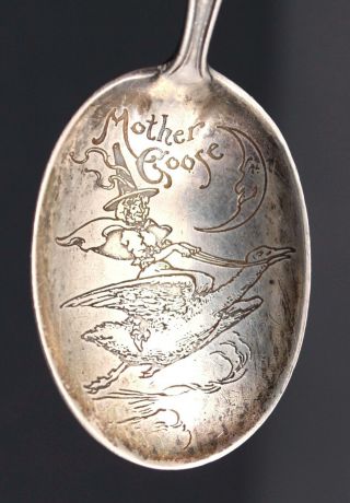 Antique Sterling Silver Mother Goose Baby Spoon,  Baby Rattle & Teething Ring 4