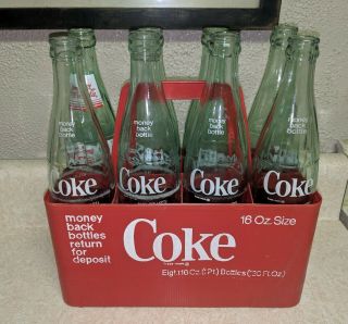 Vintage Red Plastic Coca - Cola Bottle 8 - Pack 16 Oz Coke Crate And Bottles