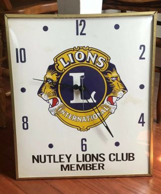 Rare Antique Glass Lions Club International Pam Clock Sign Gas Oil Nutley Nj Vtg