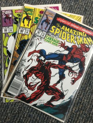 The Spider - Man 361,  362,  363 (apr 1992,  Marvel) 1st Carnage M/nm