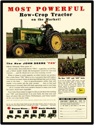 John Deere Farm Equipment Metal Sign: John Deere Model 720 Tractor Featured