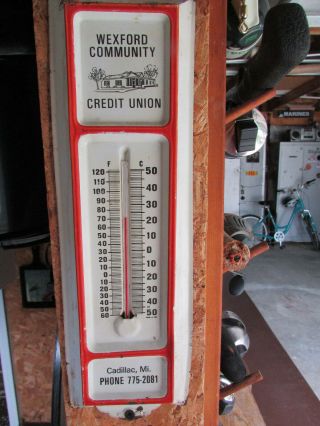 Vintage Metal Thermometer Wexford Community Credit Union,  Cadillac,  Michigan