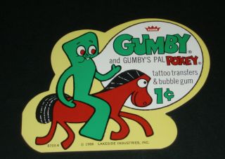 1968 Fleer Gumby & Pokey Tattoo Bubble Gum Machine Insert Card