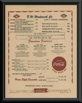 1950s Woolworth Lunch Counter Menu Reprint On 60 Year Old Paper P189