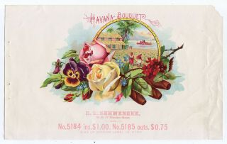 Early Havana Bouquet Cigar Box Paper Litho Sample Label O.  L.  Schwencke Ny