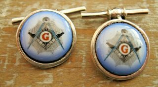 A Solid Silver 925 & Enamel Cufflinks Masonic Freemasons