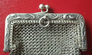 Vintage Art Noveau 800 Grade Silver Ladies Chain Mail Coin Purse / Pouch 2