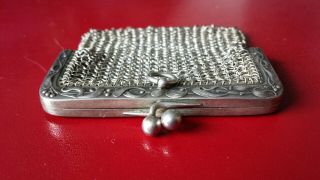 Vintage Art Noveau 800 Grade Silver Ladies Chain Mail Coin Purse / Pouch 4