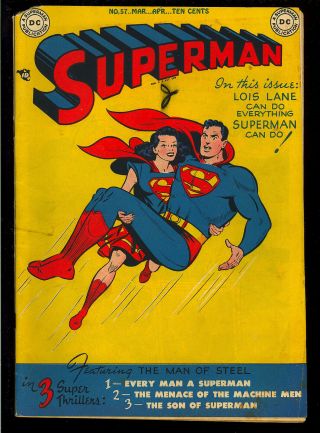 Superman 57 Classic Superwoman Cover Golden Age Dc Comic 1949 Vg