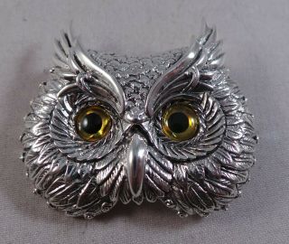 Owls Face Sterling Silver Brooch / Pin / Badge