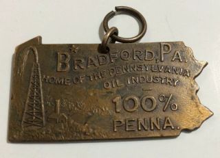 Vintage Bradford Pennsylvania Oil Industry Advertising Keychain Fob Charm