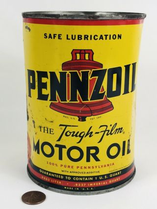 PENNZOIL THE TOUGH FILM MOTOR OIL 1 QT.  CAN,  GAS & OIL ADVERTISING 224 2