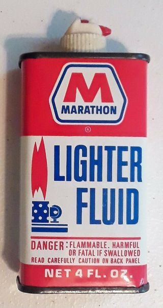 Vintage Marathon Brand Lighter Fluid Tin Can Handy 4oz