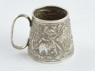 Rare Antique Indian Solid Silver Small Tankard Mug Cup Animals In Jungle 61g
