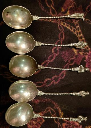 Antique European Sterling Silver 5 (five) Apostle Spoons Set 50 Grams