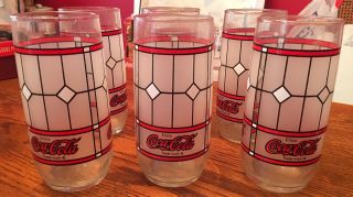 Set Of 6 Coca Cola Drinking Glasses Vintage Tiffany Style Coke Stained Glass