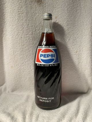 Rare Full 36oz Pepsi - Cola Acl Soda Bottle Return For Deposit