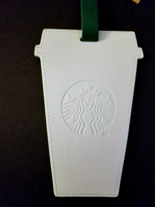 Starbucks Luggage Tag Coffee Cup Faux Leather White And Green