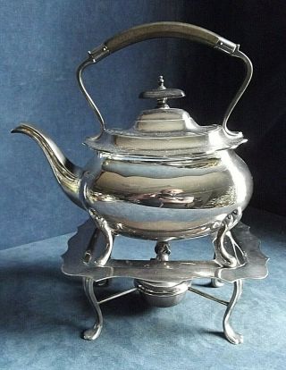 Large 12 " Silver Plated Spirit Kettle On Stand C1910 Walker & Hall