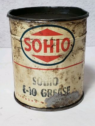Vintage Sohio E - 10 Grease Metal Can Advertising Mancave Garage Decor Barnfind