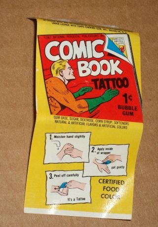1967 Topps Comic Book Bubble Gum Aquaman Cover Perry White / Clark Kent Tattoo