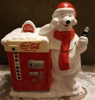 Polar Bear Leaning On Coke Machine Drinking A Coca - Cola Ceramic Cookie Jar
